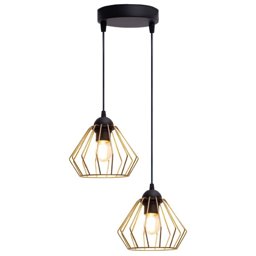 Candeeiro suspenso CEED GOLD 2xE27/60W/230V diâmetro 28 cm preto/dourado