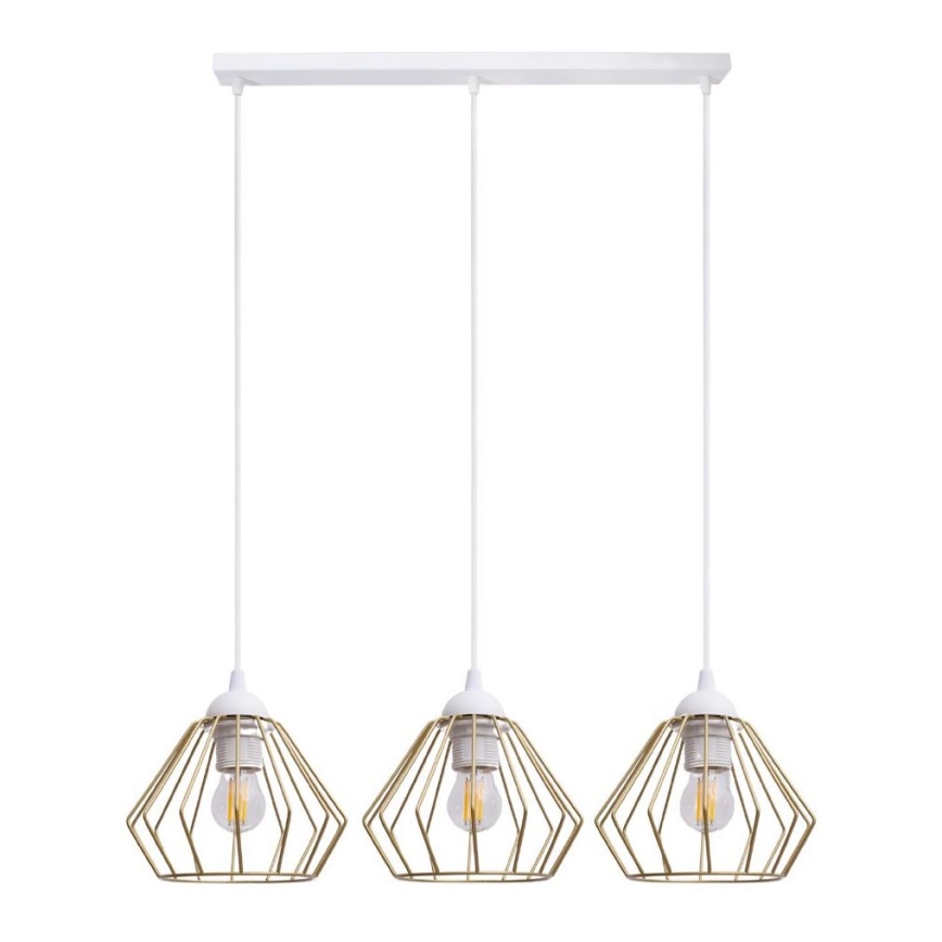 Candeeiro suspenso CEED GOLD 3xE27/60W/230V branco/dourado