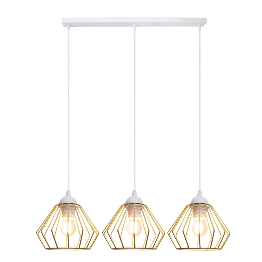 Candeeiro suspenso CEED GOLD 3xE27/60W/230V branco/dourado