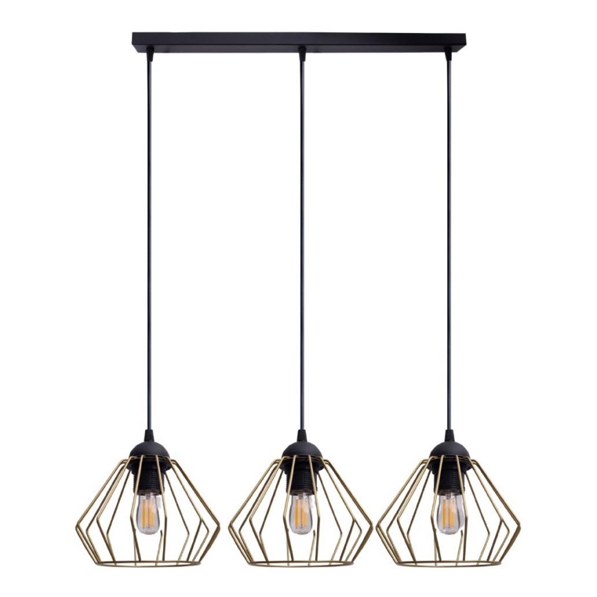 Candeeiro suspenso CEED GOLD 3xE27/60W/230V preto/dourado