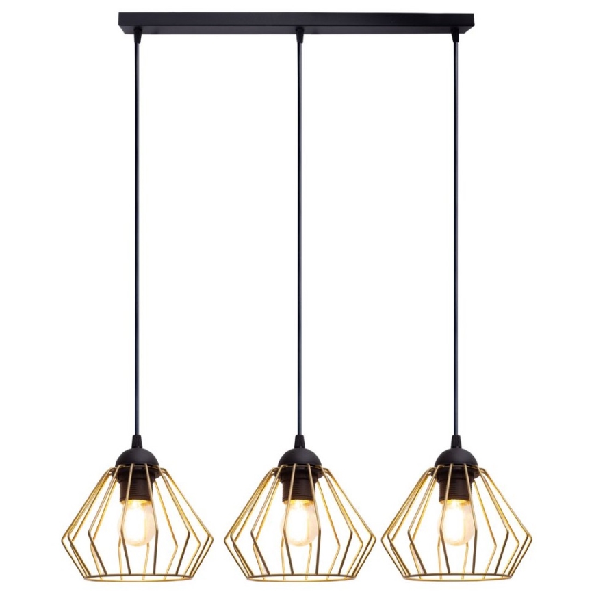 Candeeiro suspenso CEED GOLD 3xE27/60W/230V preto/dourado