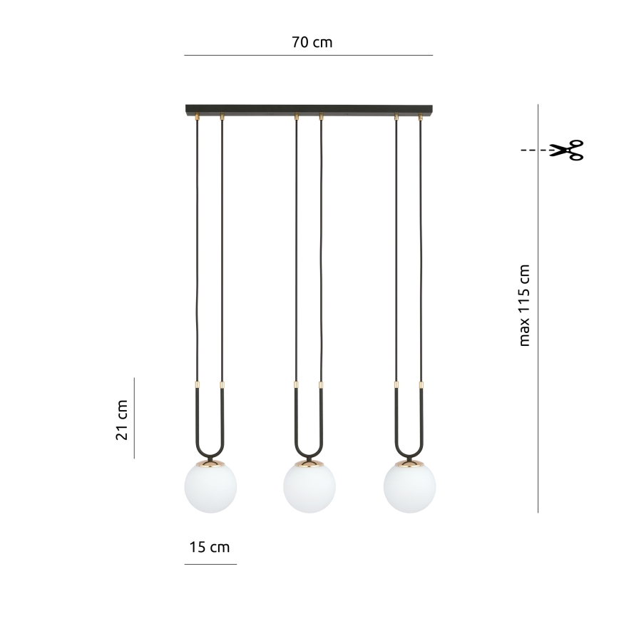 Candeeiro suspenso GLAM 3xE14/10W/230V preto