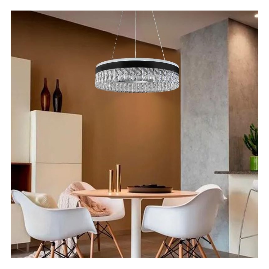 Candeeiro de cristal suspenso LED com regulação LED/90W/230V 3000-6500K preto + comando