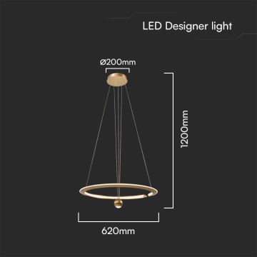 Candeeiro suspenso LED LED/45W/230V 3000K diâmetro 62 cm dourado