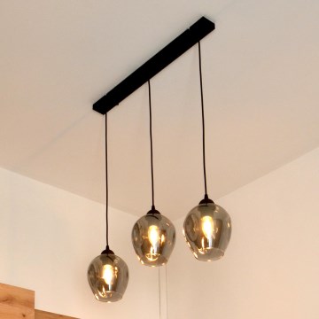 Candeeiro suspenso LILI 3xE27/15W/230V preto/cinzento