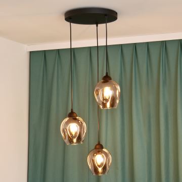 Candeeiro suspenso LILI 3xE27/15W/230V preto/cinzento