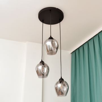 Candeeiro suspenso LILI 3xE27/15W/230V preto/cinzento