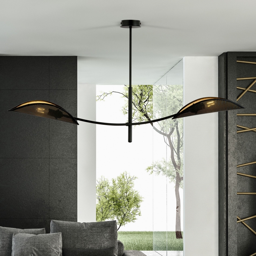 Candeeiro suspenso LOTUS 2xE14/10W/230V preto/dourado