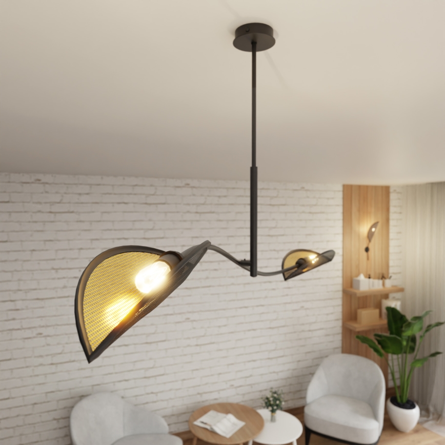 Candeeiro suspenso LOTUS 2xE14/10W/230V preto/dourado