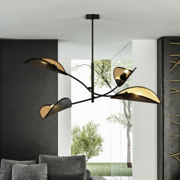 Candeeiro suspenso LOTUS 4xE14/10W/230V preto/dourado