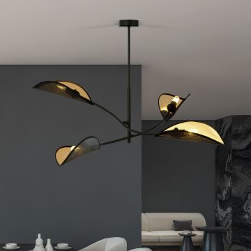 Candeeiro suspenso LOTUS 4xE14/10W/230V preto/dourado