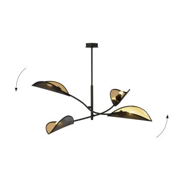 Candeeiro suspenso LOTUS 4xE14/10W/230V preto/dourado