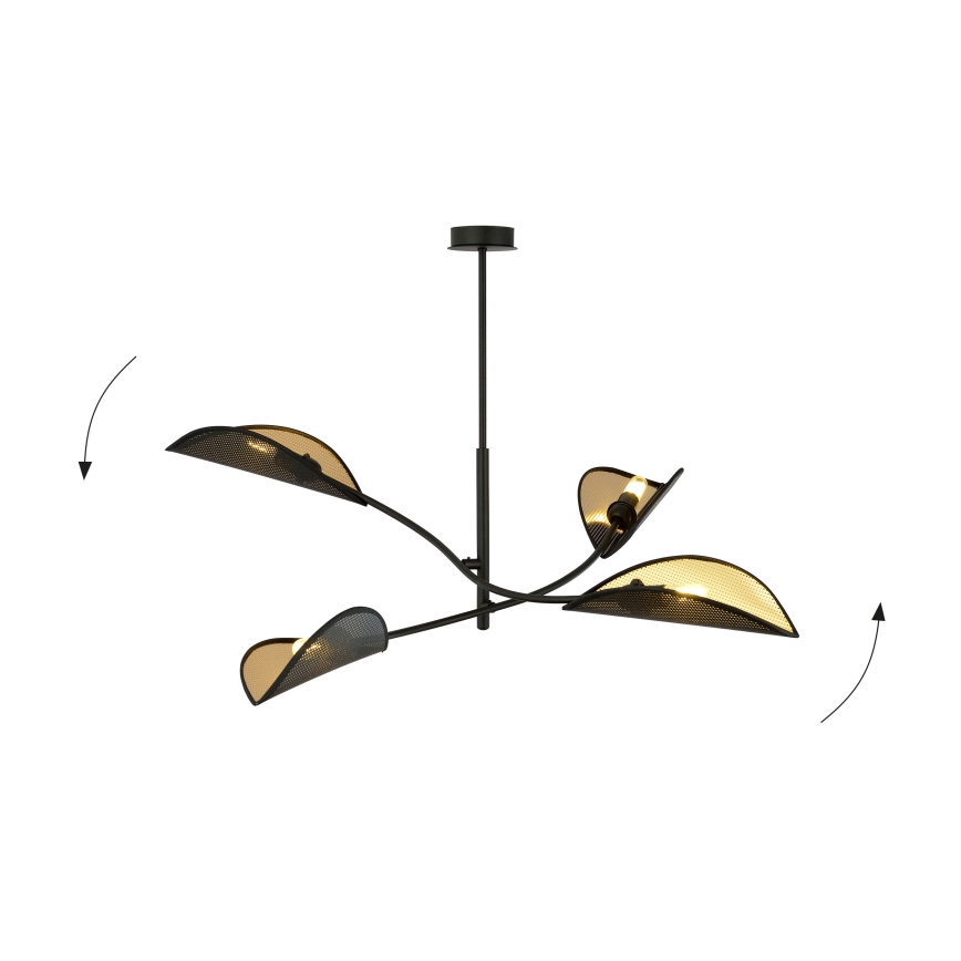 Candeeiro suspenso LOTUS 4xE14/10W/230V preto/dourado