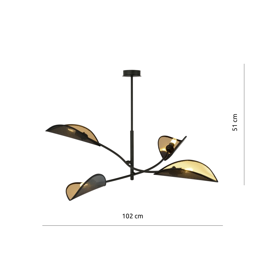 Candeeiro suspenso LOTUS 4xE14/10W/230V preto/dourado