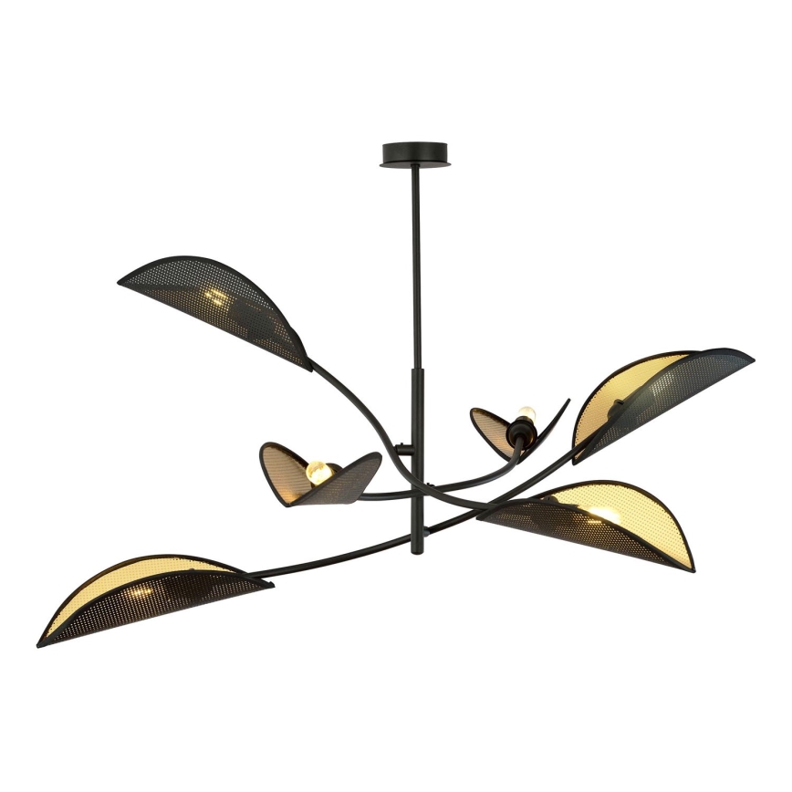 Candeeiro suspenso LOTUS 6xE14/10W/230V preto/dourado