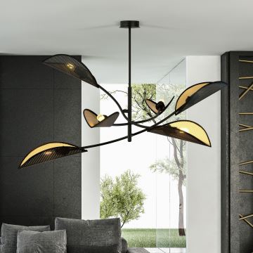 Candeeiro suspenso LOTUS 6xE14/10W/230V preto/dourado