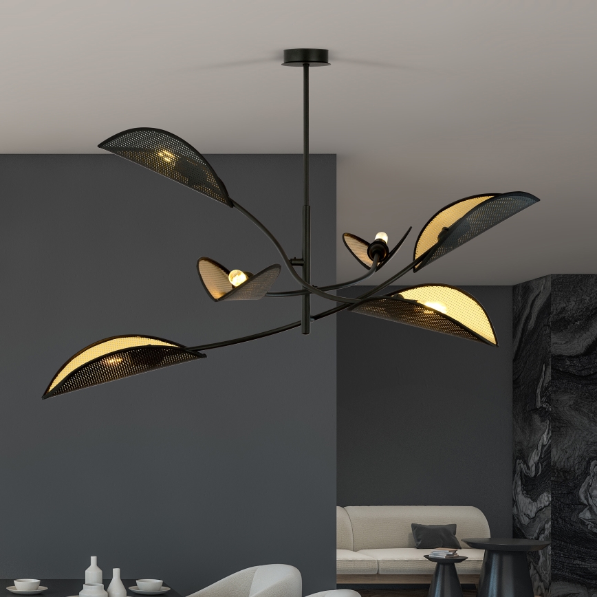 Candeeiro suspenso LOTUS 6xE14/10W/230V preto/dourado