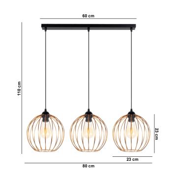 Candeeiro suspenso MATT 3xE27/60W/230V preto/cobre