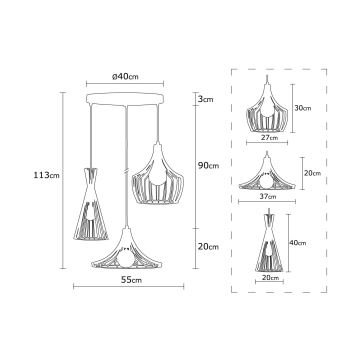 Candeeiro suspenso MEZOPOTAMYA 3xE27/40W/230V preto