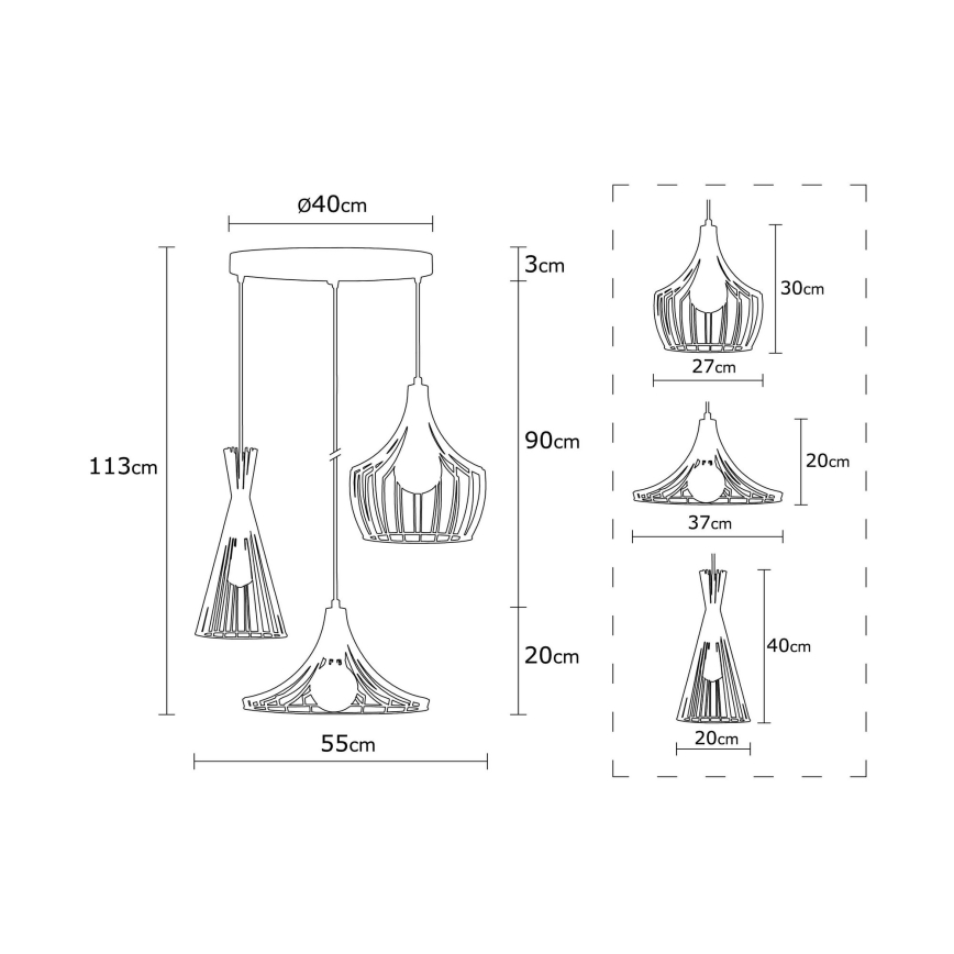 Candeeiro suspenso MEZOPOTAMYA 3xE27/40W/230V preto