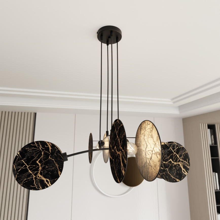 Candeeiro suspenso MOTIF 4xE27/15W/230V preto/dourado