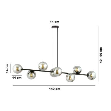 Candeeiro suspenso ROSSI 8xE14/10W/230V preto/cinzento