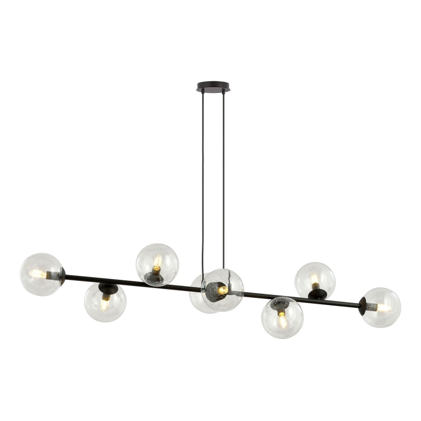 Candeeiro suspenso ROSSI 8xE14/10W/230V preto/transparente