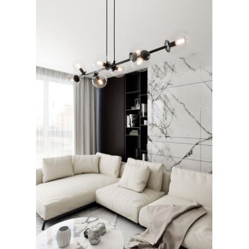 Candeeiro suspenso ROSSI 8xE14/10W/230V preto/transparente