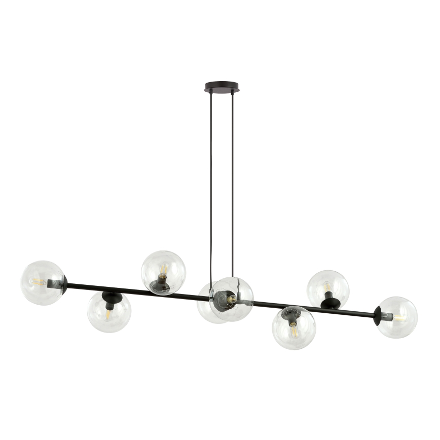 Candeeiro suspenso ROSSI 8xE14/10W/230V preto/transparente