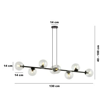 Candeeiro suspenso ROSSI 8xE14/10W/230V preto/transparente