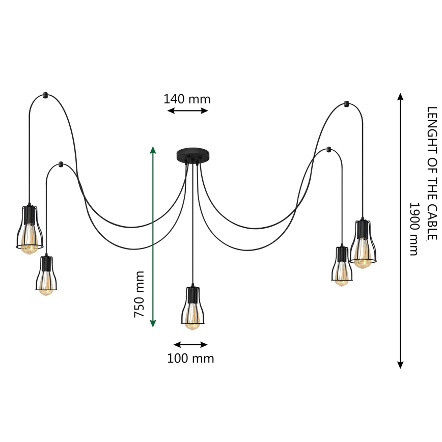 Candeeiro suspenso TUBE 5xE27/15W/230V preto