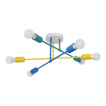 Candelabro montado à superfície CAMBRIDGE 6xE27/20W/230V azul/amarelo