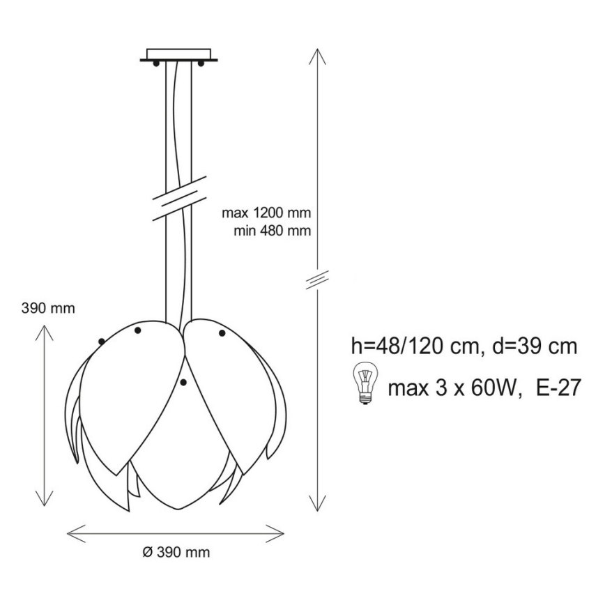 Candelabro num fio TULIPANO 3xE27/60W/230V