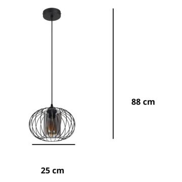 Candelabro suspenso CORRINI 1xE27/60W/230V diâmetro 25 cm preto/cinzento