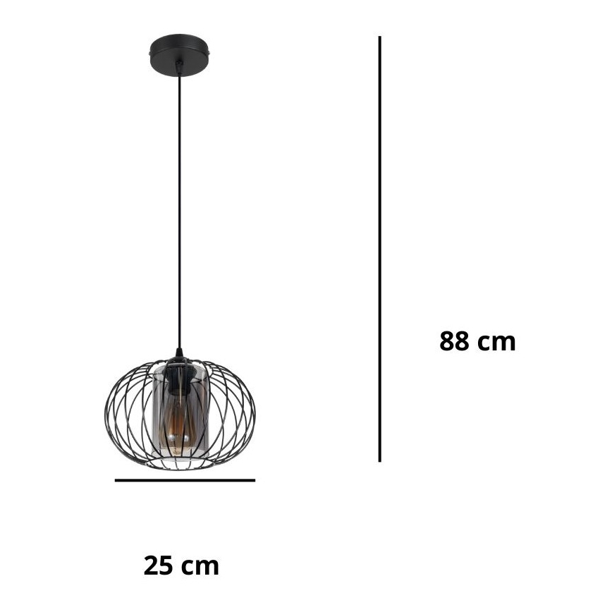 Candelabro suspenso CORRINI 1xE27/60W/230V diâmetro 25 cm preto/cinzento