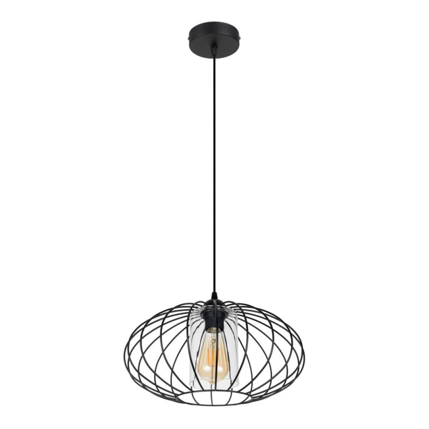 Candelabro suspenso CORRINI 1xE27/60W/230V diâmetro 34 cm preto/transparente