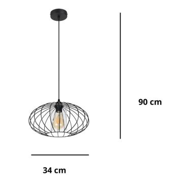 Candelabro suspenso CORRINI 1xE27/60W/230V diâmetro 34 cm preto/transparente