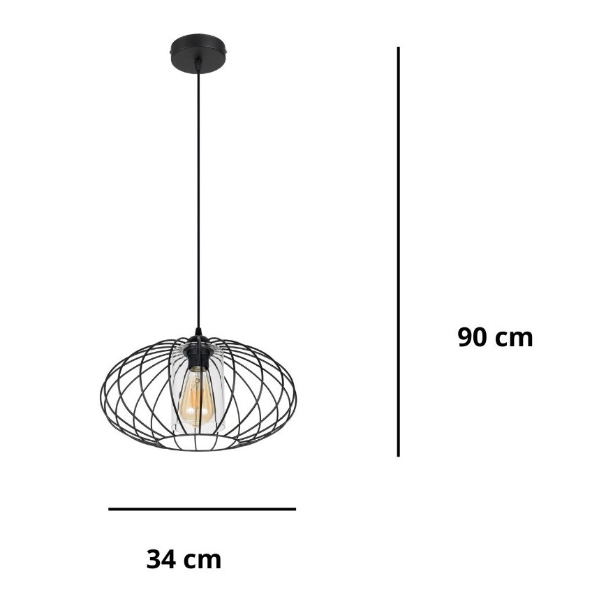 Candelabro suspenso CORRINI 1xE27/60W/230V diâmetro 34 cm preto/transparente