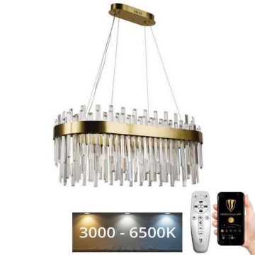 Candelabro suspenso de cristal LED com regulação LED/100W/230V 3000-6500K dourada + controlo remoto