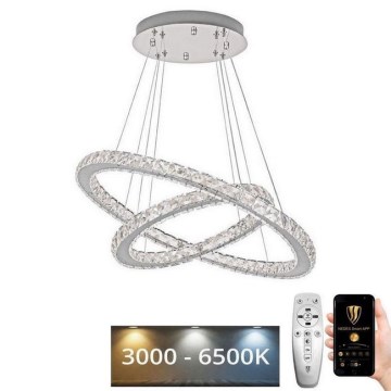 Candelabro suspenso de cristal LED com regulação LED/115W/230V 3000-6500K prateado + controlo remoto