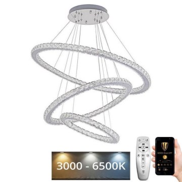 Candelabro suspenso de cristal LED com regulação LED/210W/230V 3000-6500K prateado + controlo remoto