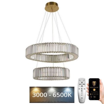 Candelabro suspenso de cristal LED com regulação LED/65W/230V 3000-6500K cromado/dourada + controlo remoto