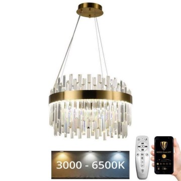 Candelabro suspenso de cristal LED com regulação LED/70W/230V 3000-6500K dourada + controlo remoto