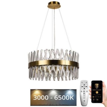 Candelabro suspenso de cristal LED com regulação LED/80W/230V 3000-6500K dourada + controlo remoto