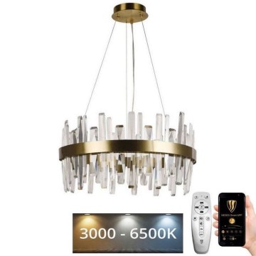 Candelabro suspenso de cristal LED com regulação LED/80W/230V 3000-6500K dourada + controlo remoto