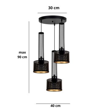 Candelabro suspenso ELIS 3xE27/60W/230V diâmetro 40 cm