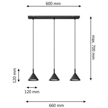 Candelabro suspenso ETNA 3xGX53/10W/230V preto