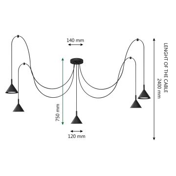 Candelabro suspenso ETNA LONG 5xGX53/15W/230V preto