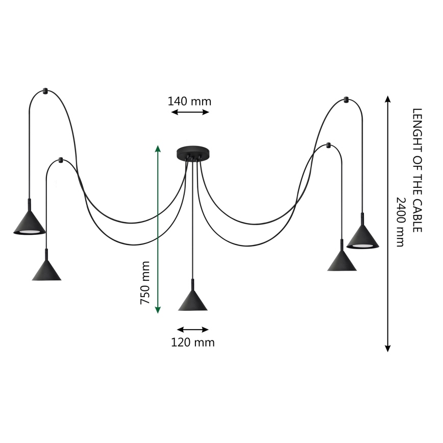 Candelabro suspenso ETNA LONG 5xGX53/15W/230V preto