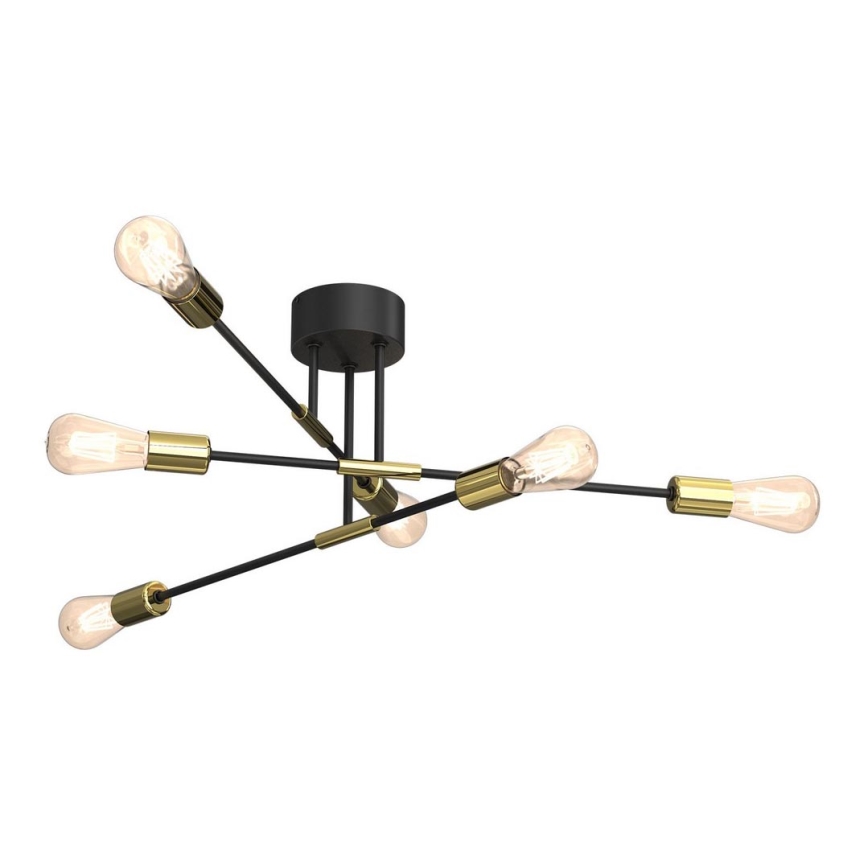 Candelabro suspenso FLAME 6xE27/60W/230V preto/dourado